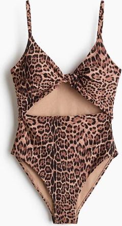 H&M Padded-cup High Leg Swimsuit in Light Beige/leopard Print at Nordstrom, Size X-Large