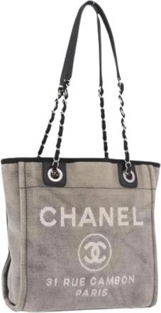 Chanel Pre-owned Vintage Canvas Tote Bag - Dames - Vintage Shopper - Grijs - ONE Size - Leer - Vintage