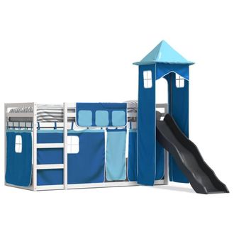 Berkfield Home Bunk Bed without Mattress with Slide & Curtains Blue 90x200 cm