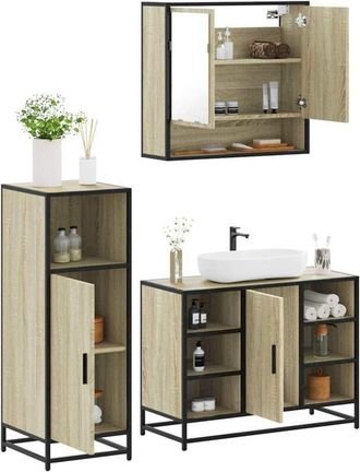 vidaXL Vidaxl - Set De Muebles De Ba&ntilde;o 3 Pzas Madera Contrachapada Roble Sonoma