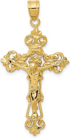 Diamond2Deal 10k Yellow Gold INRI Fleur De Lis Crucifix Pendant