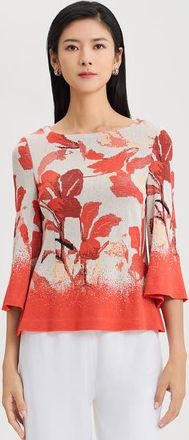 Misook Floral Jacquard Bell Sleeve Soft Knit Top in Cherry/peach/ivory/black at Nordstrom, Size Xx-Large