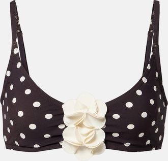 Karla Colletto Floral-appliqu&eacute; polka-dot bikini top