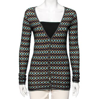 M Missoni Multicolor Patterned Knit Long Sleeve Cardigan