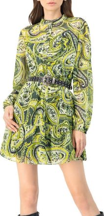 Ivonne Short Paisley Dress with Long Sleeves in Green at Nordstrom, Size 14