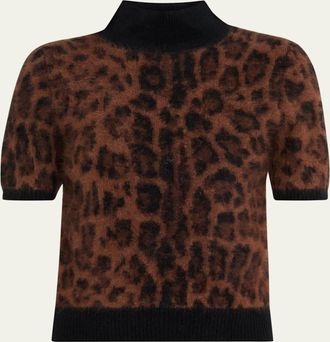 Adam Lippes Ari Leopard Print Brushed Cashmere Sweater
