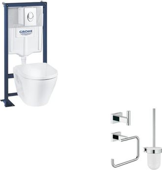 GROHE Pack Inodoro Suspendido Sin Borde Cer&aacute;mico Solido +un Complemento De Ba&ntilde;o De Alta Gama Essentials Cube - Grohe