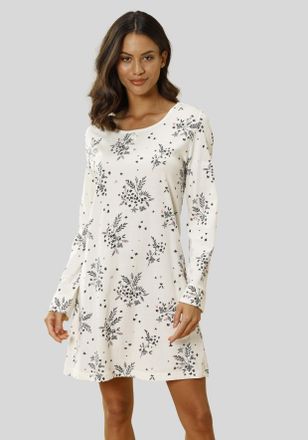 Vivance Nachthemd VIVANCE DREAMS, Damen, Gr. 40/42, N-Gr, beige, Single Jersey, Obermaterial: 100% Baumwolle, gebl&uuml;mt, bequem kurz, Rundhals, eingesetzt B&uuml;ndc