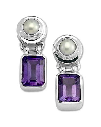 Samuel B. Silver 3.00 Ct. Tw. Amethyst & Pearl Earrings