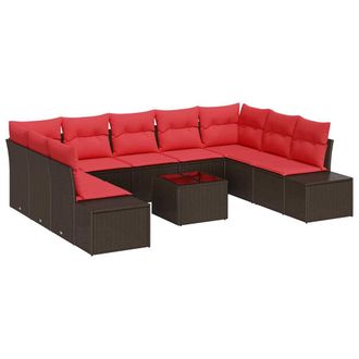 vidaXL Conjunto De Sof&aacute; De Jard&iacute;n 10 Pcs Marr&oacute;n Rat&aacute;n Sint&eacute;tico Vidaxl