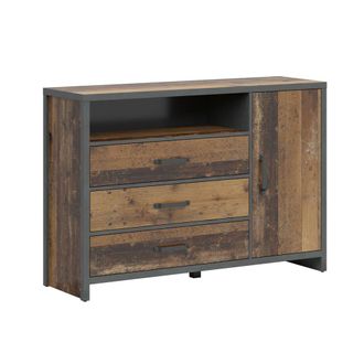 Petits Meubles Aparador 1 puerta y 3 cajones estratificado marr&oacute;n gris