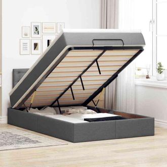 vidaXL Cama Otomana Con Colch&oacute;n Y Led Tela Gris Oscuro 120x190 Cm