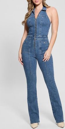 Guess Mia Denim Halter Jumpsuit in Pixie Blue at Nordstrom, Size Small