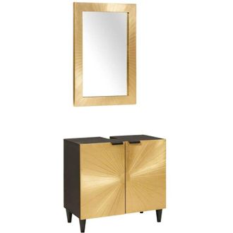 vidaXL Conjuntos De Muebles Para El Ba&ntilde;o 2 Pcs Negro Y Dorado Vidaxl