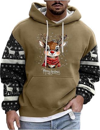 Generic Mens Christmas Hoodie Sweatshirt Mens Christmas Print Hooded Long Sleeve Hoodies Top Funny Christmas Jumpers Santa Festive Sweatshirt Xmas Party Hoode