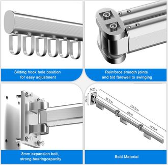 OEM Tendedero De Ropa De Pared, Plegable, Para Interiores Y Exteriores, De Aluminio - Plata