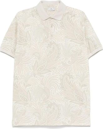 Etro Roma Polo met Groene Amoeben - Heren - Polos - Beige - M - Katoen - Tops