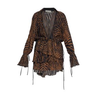 Blumarine Lace-Trim Zebra-Print Mini Dress