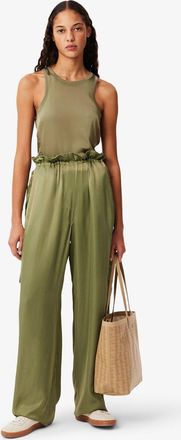 Lacoste Womens Slim Fit Fluid Satin Tank Top in Khaki Viscose - Size 12 UK