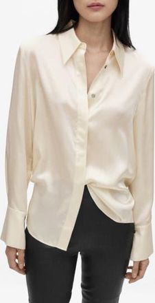 Mango Silk Satin Button-Up Shirt in Off White at Nordstrom Rack, Size 6