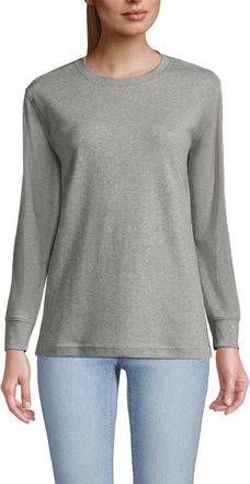 Lands End Long Sleeve Cotton Interlock Crew T-Shirt in Gray Heather at Nordstrom, Size X-Small