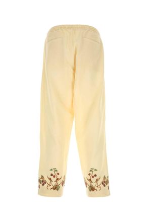Baziszt Mens Cream Cotton Blend Avian Pant Beige Exterior: Hemp Pantaloni Trousers