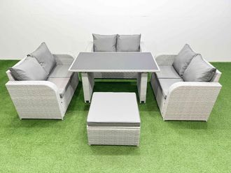 Fimous 7 Seater Patio Garden Furniture Sets with Big Stool Light Grey