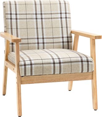 HOMCOM Modern Accent Chairs Upholstered Linen-Feel Living Room Chair Beige | TJ Hughes