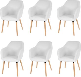 Hhg [nunca Usado] Lote De 6 Sillas De Comedor Malm&ouml; T381, Silla Silla De Cocina, Dise&ntilde;o Retro A&ntilde;os 50, Polipiel, Blanco, Patas Claras