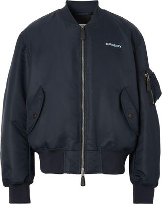 Burberry logo-print bomber jacket - men - Polyester/Elastane/Polyamide/Wool - L - Blue
