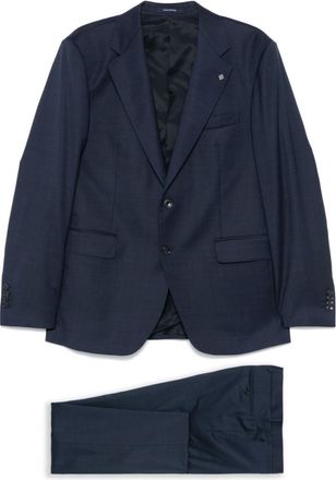 Tagliatore Navy Blue Brooch-detail Suit