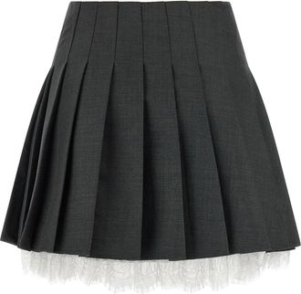 Self Portrait Pleated Wool-Blend Skirt - Charcoal