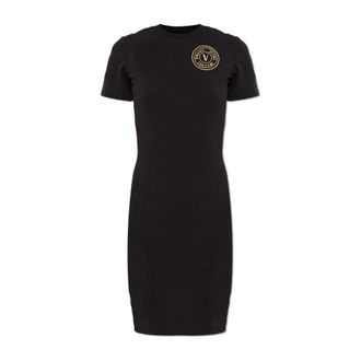Versace Jeans Couture Jurk Met Gedrukt Logo - Dames - Korte kleedjes - Zwart - XS - Katoen - Kleedjes