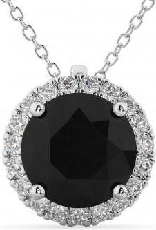 Allurez Halo Round Black Diamond Pendant Necklace 14k White Gold (2.29ct)
