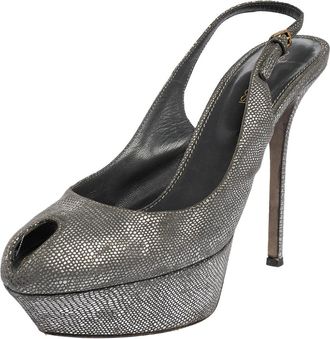 Sergio Rossi Grey/silver Suede Cachet Peep Toe Platform Slingback Sandals
