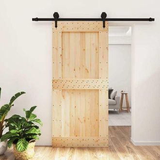 vidaXL Vidaxl - Puerta Corredera Con Herrajes Madera Maciza De Pino 95x210 Cm