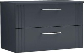 Nuie Nuie - Deco Satin Soft Black 800mm Wall Hung 2 Drawer Vanity Unit with Worktop - DPF1495W