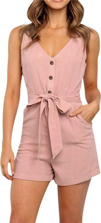 Generic Summer Playsuits for Women UK Strapless Short Playsuits All in One Shorts Playsuit Jumpsuit Shorts for Women Ladies Casual Button Elastic Waist Tank R