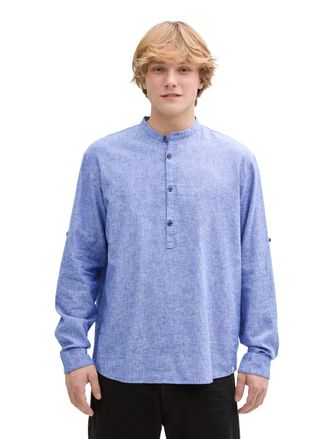 Tom Tailor Denim Langarmhemd TOM TAILOR DENIM, Herren, Gr. S, N-Gr, blau (royal blau chambray), Obermaterial: 55% Leinen, 45% Baumwolle, meliert, relaxed fit Po-bedeck