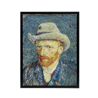 Artery8 Vincent Van Gogh Self Portrait With Felt Hat Framed Canvas Wall Art Print in Blue | Size: W24 x H32