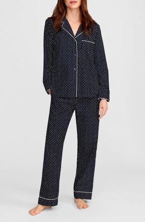 Petite Plume Cotton Twill Long Pajamas in Navy at Nordstrom, Size X-Small