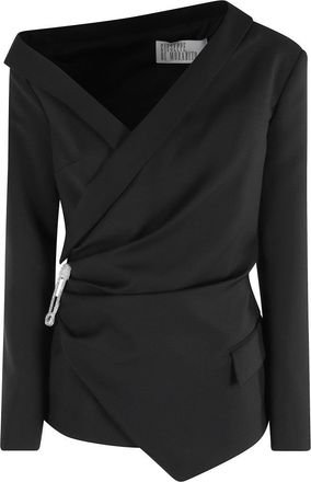Giuseppe Di Morabito Asymmetrical Black Blazer With Rhinestone Pin