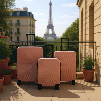 Infinity Leather Harde koffer in ros&eacute;goud, robuuste handbagagekoffer met 8 wielen