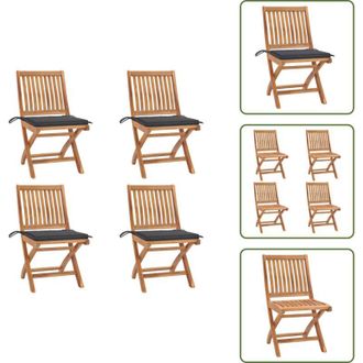 vidaXL The Living Store Sedie da Giardino Pieghevoli con Cuscini 4 pz Massello di Teak - Sedie pieghevoli