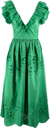 Zuhair Murad Green Taffeta and English Lace Midi Dress Size XS