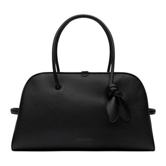 Jacquemus Handbags, female, Black, Size: ONE SIZE Black Leather Bowling Bag with Bow Detail