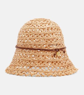 Ruslan Baginskiy Leather-trimmed straw bucket hat