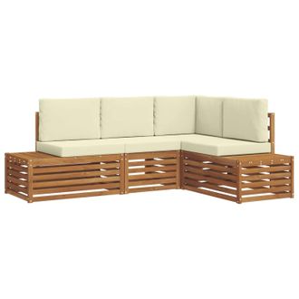 vidaXL Conjunto De Sof&aacute;s De Exterior Con Coj&iacute;n 4 Pieza Natural Y Crema Vidaxl