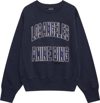 Anine Bing Relaxed-Fit Shrunken Sweatshirt with Collegiate Embroidery