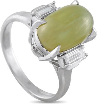 Luxury Bazaar Platinum 0.35 ct Diamond and 6.97 ct Cats Eye Ring 5348
